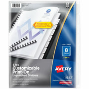 Avery Unpunched Print-On Dividers, 40 Dividers, 8 Tabs/Set, 8.5" x 11", White, Printable, Unpunched, Recycled, PVC-free, Chlorine-free, 1 Box