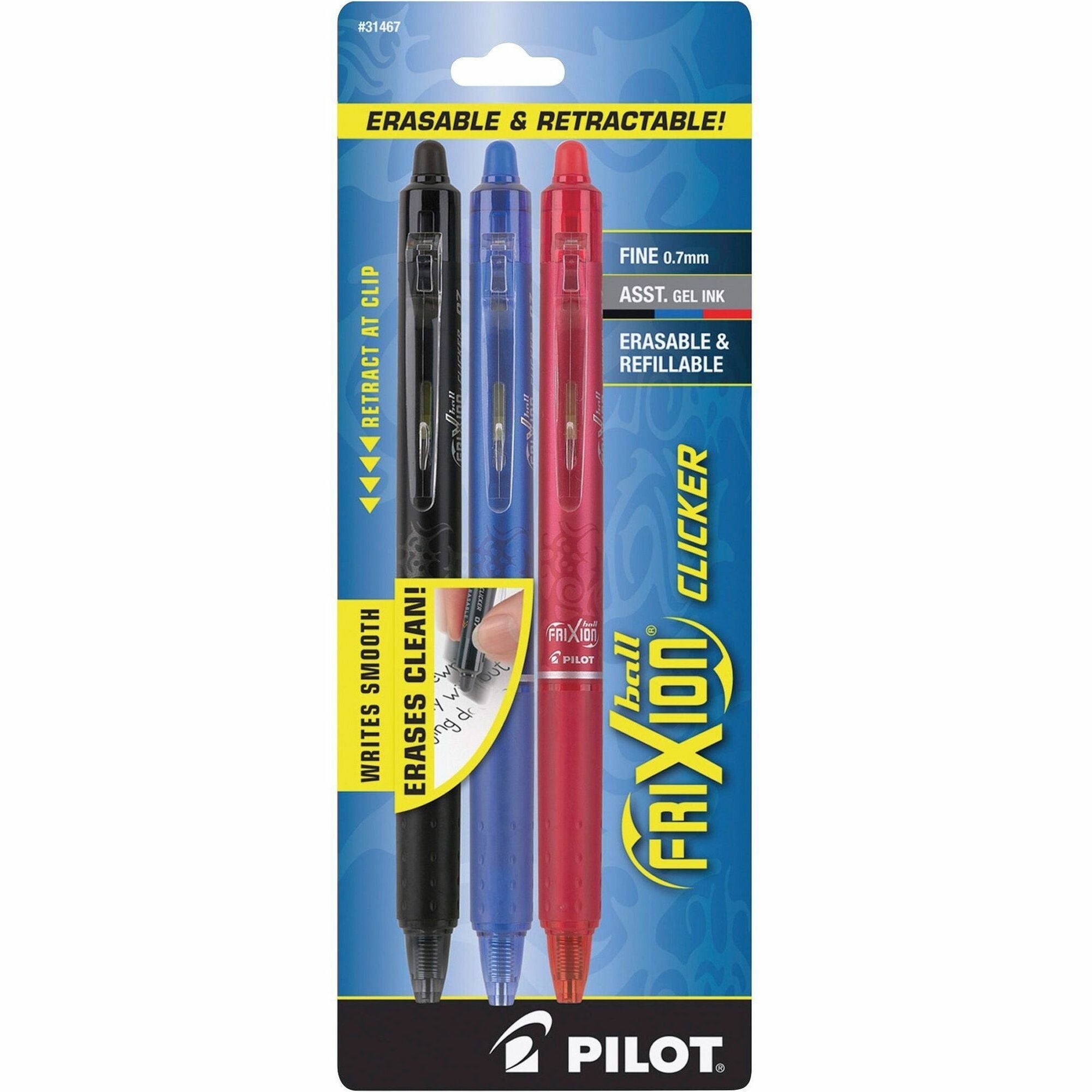 FriXion Gel Pens - 0.7 mm Fine Pen Point - Retractable - Erasable - Assorted Ink - Gel-based - Assorted Barrel - Writing - 3 / Pack