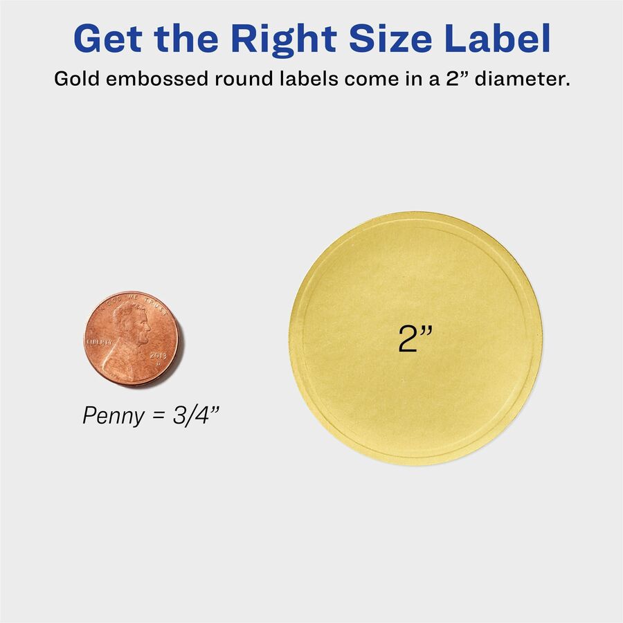 Avery&reg; Promotional Label - x 2" Diameter - Permanent Adhesive - Round - Inkjet - Matte Gold - Matte - Paper - 12 / Sheet - 12 Total Sheets - 96 Total Label(s) - 96 / Pack
