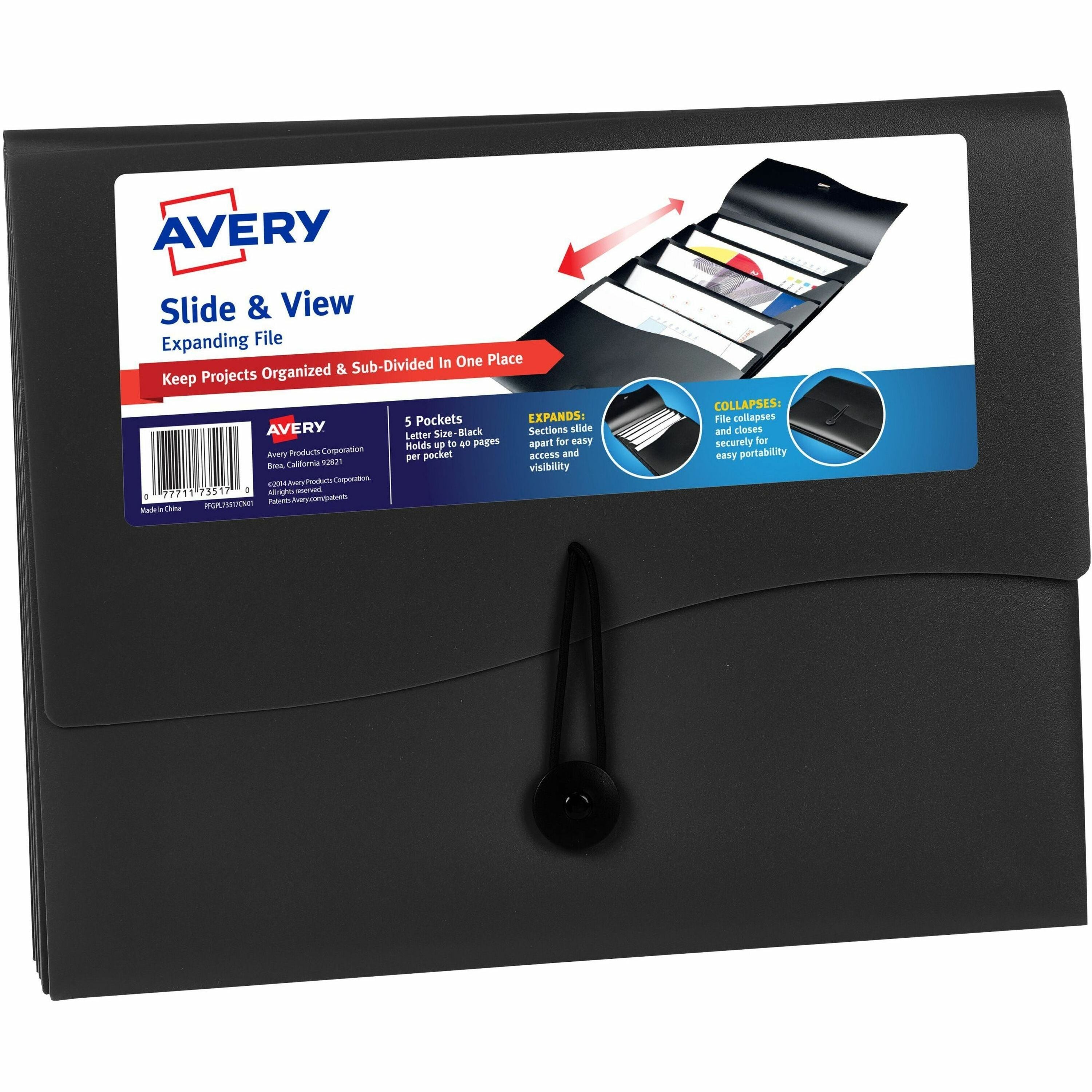 8 1/2" x 11" - 200 Sheets Capacity - 5 Pocket(s) - Black - Elastic Closure - 1 Each