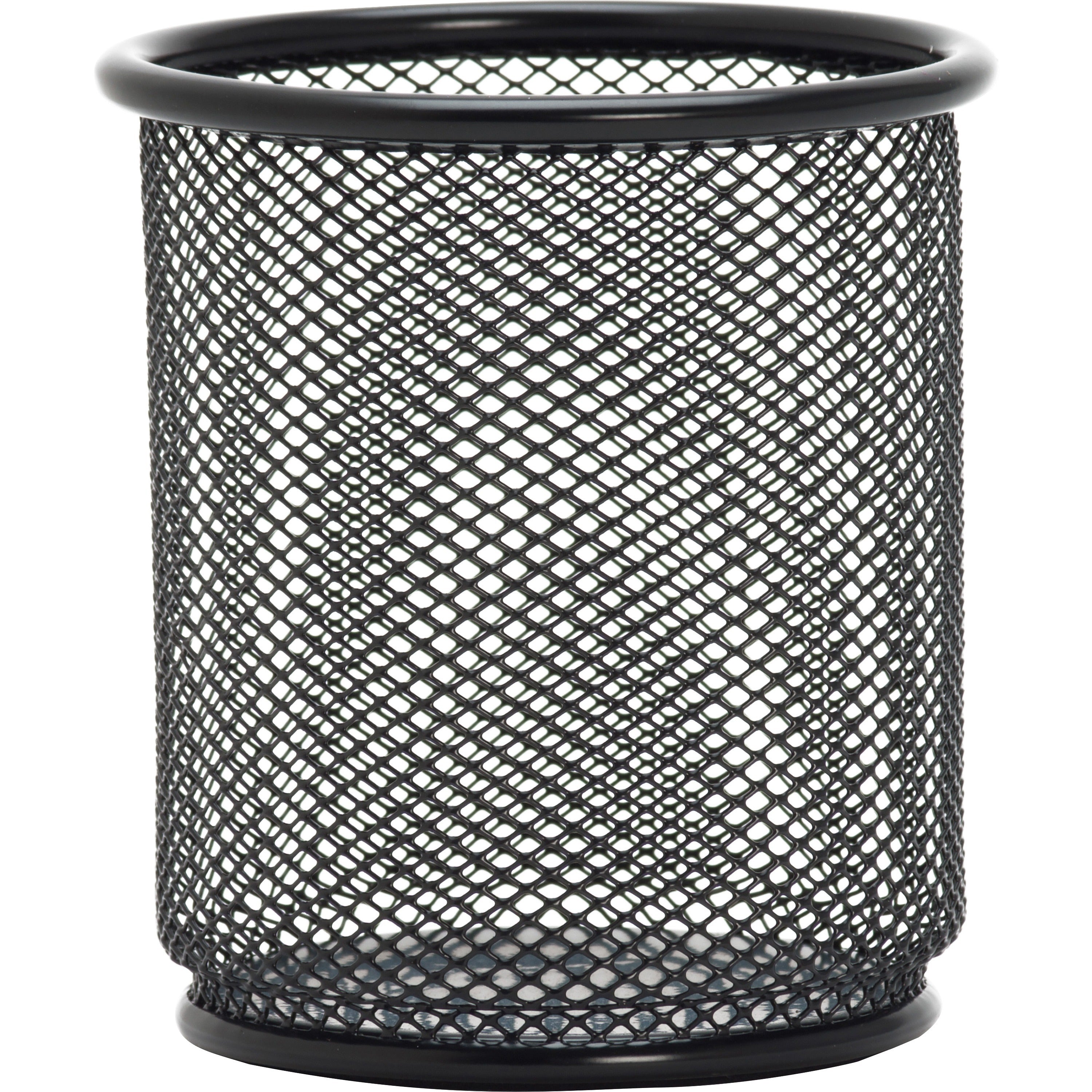 Lorell Mesh Wire Pencil Cup Holder - 3.5" Height x 3.9" Width - Steel - Black - 1 Each