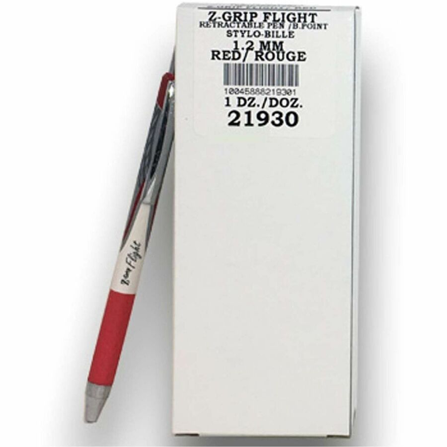 Zebra Pen Z-Grip Flight Retractable Pens - 1.2 mm Bold Pen Point - Retractable - Red Ink - 1 Dozen