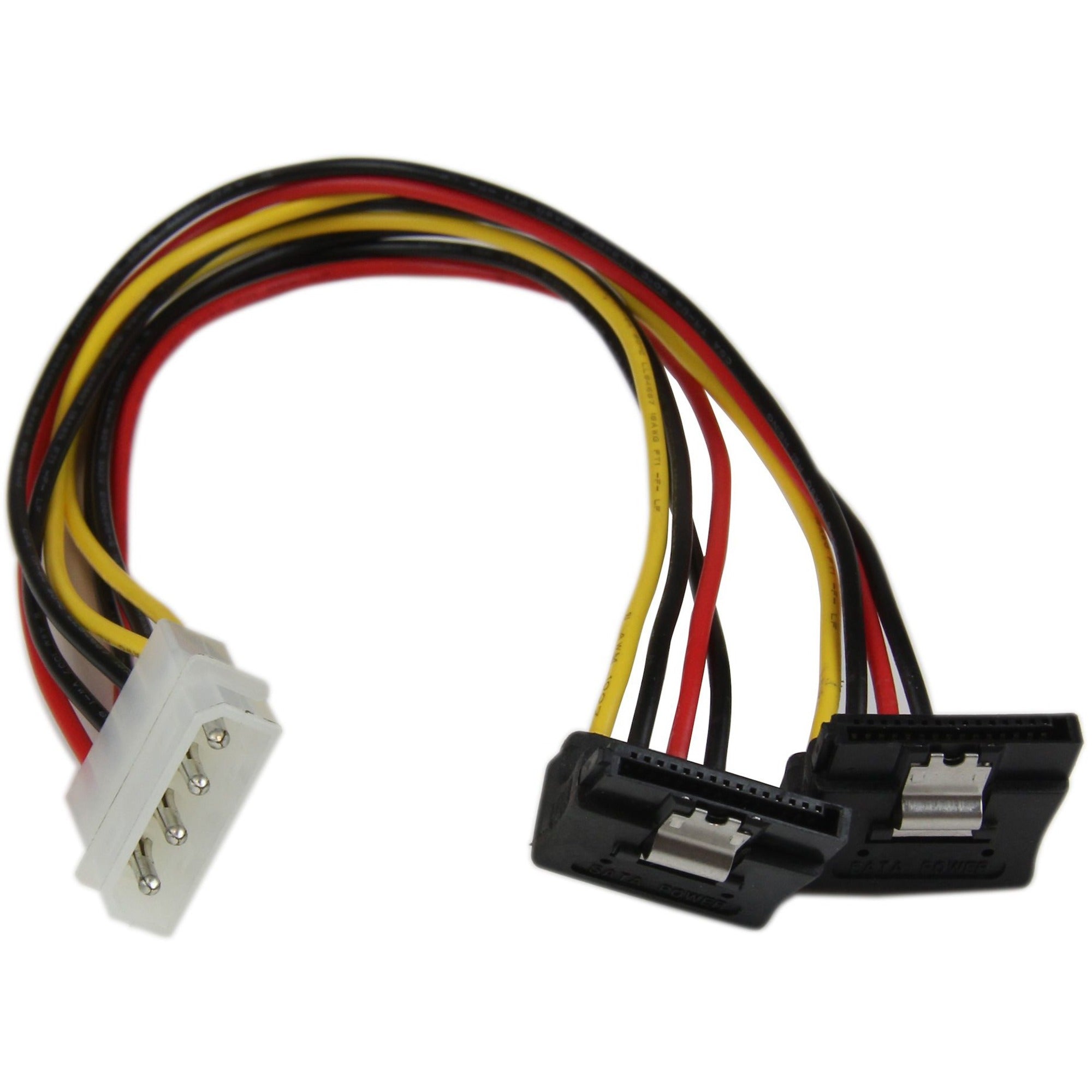 StarTech.com 12in LP4 to 2x Right Angle Latching SATA Power Y Cable Adapter