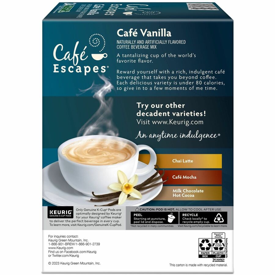 Compatible with Keurig Brewer - Light - K-Cup, Pod - Caf&eacute; Vanilla - Kosher - 24 / Box