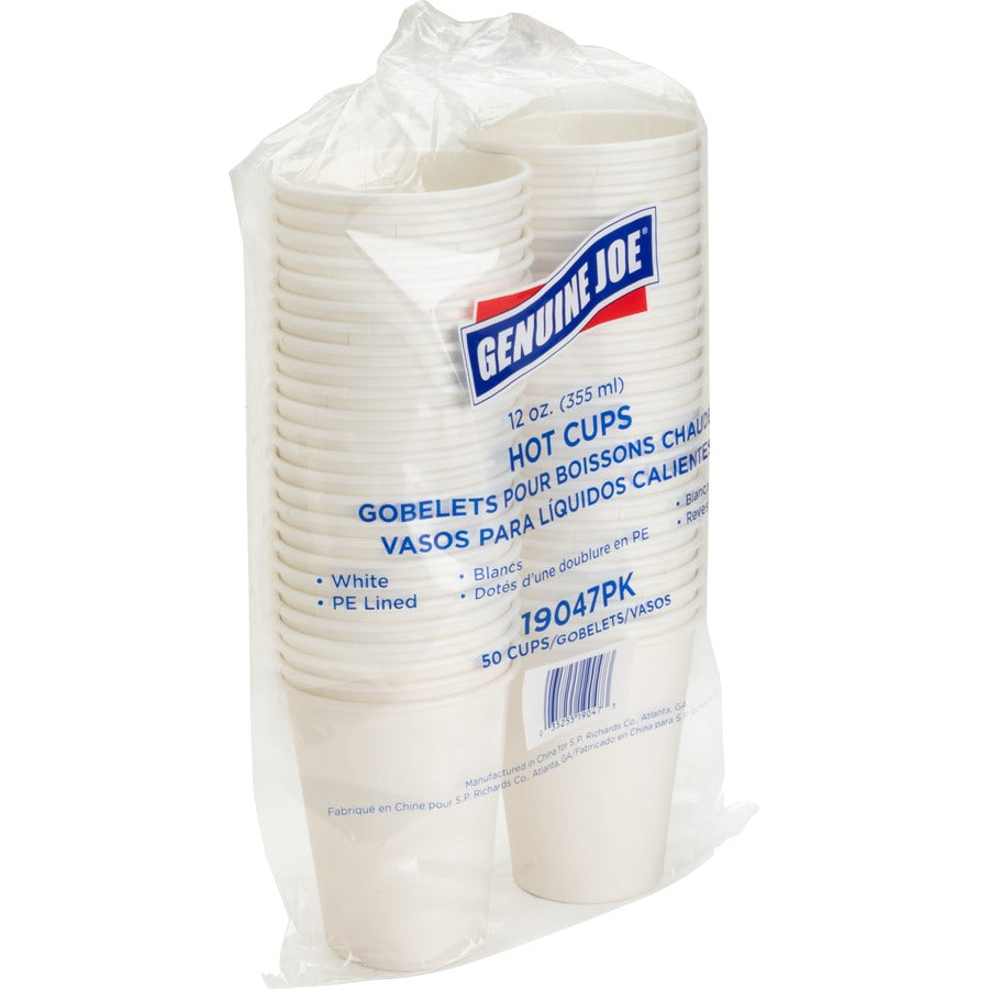 Genuine Joe 12 oz Disposable Hot Cups - 12 fl oz - White - Polyurethane - Hot Drink, Beverage - 50/Pack - 4 / Carton