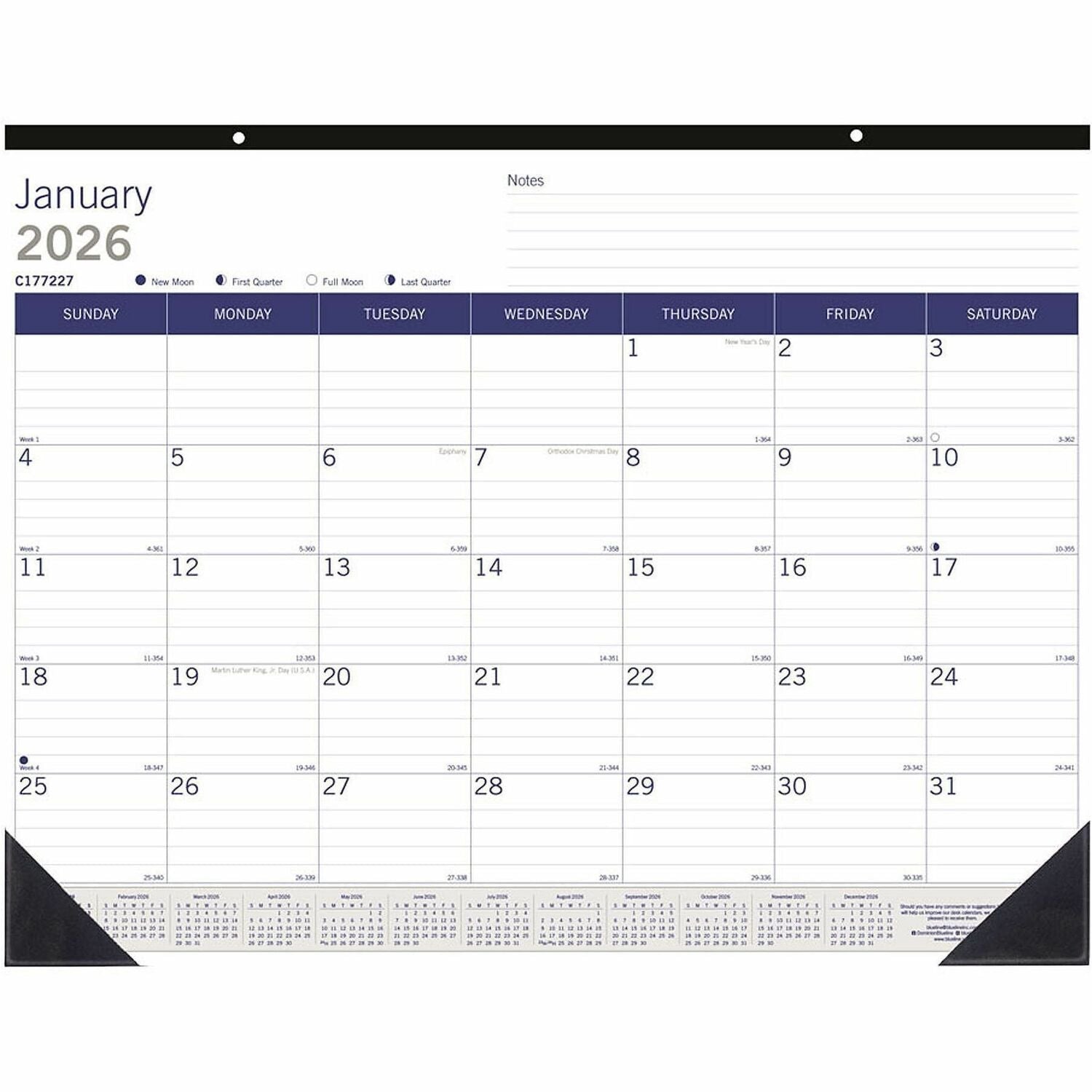 Julian Dates - Monthly - 12 Month - January 2026 to December 2026 - 1 Month Single Page Layout - 17" x 22" Sheet Size - Desk Pad - Chipboard, Cardboard, Bamboo Fiber - Reference Calendar, Eco-friendly, Notepad, Reinforced, Easy Tear - 1 Each