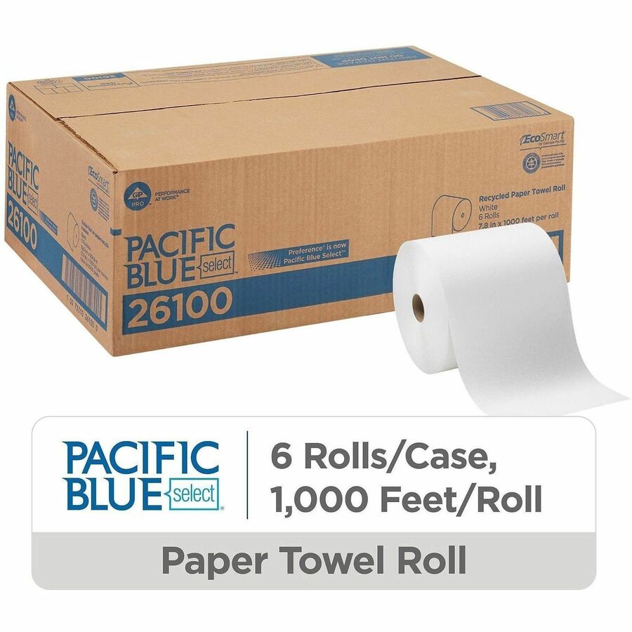 7.88" Width x 1000 ft Length - 1000 Sheets - 1 5/8" Core - White - Paper - 6 / Carton