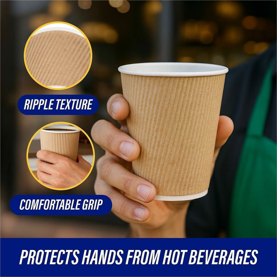 Genuine Joe 10 oz Rippled Hot Cups - 10 fl oz - Brown - Hot Drink, Beverage - 25/Pack - 4 / Carton
