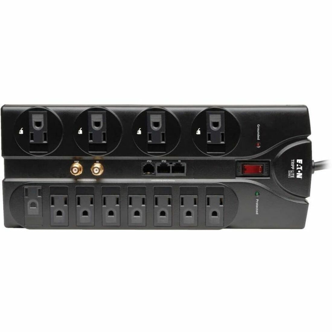 NEMA 5-15P - 12 x NEMA 5-15R - 1800 VA - 2880 J - 120 V AC Input - 216 kA - Cable Modem/DSL/Fax/Phone, Coaxial Cable Line, Ethernet, Telecommunication - 8 ft