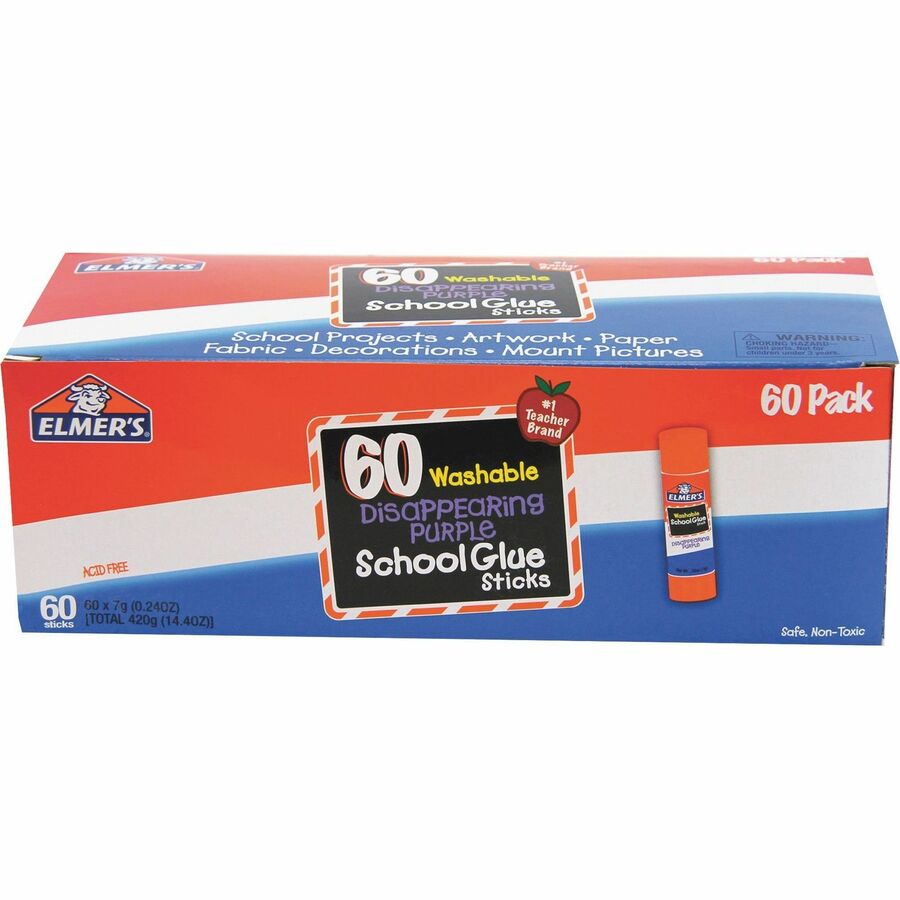 Elmer's Disappearing Purple School Glue Sticks - 0.24 oz - Purple - 60 / Box