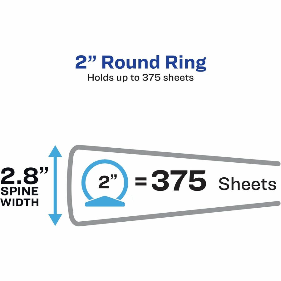 Avery Economy Binder, 2" Capacity, Letter Size, 375 Sheet, 3 Round Rings, 2 Internal Pockets, Polypropylene, Black/Pacific Blue, Recycled, PVC-free, 12/Carton