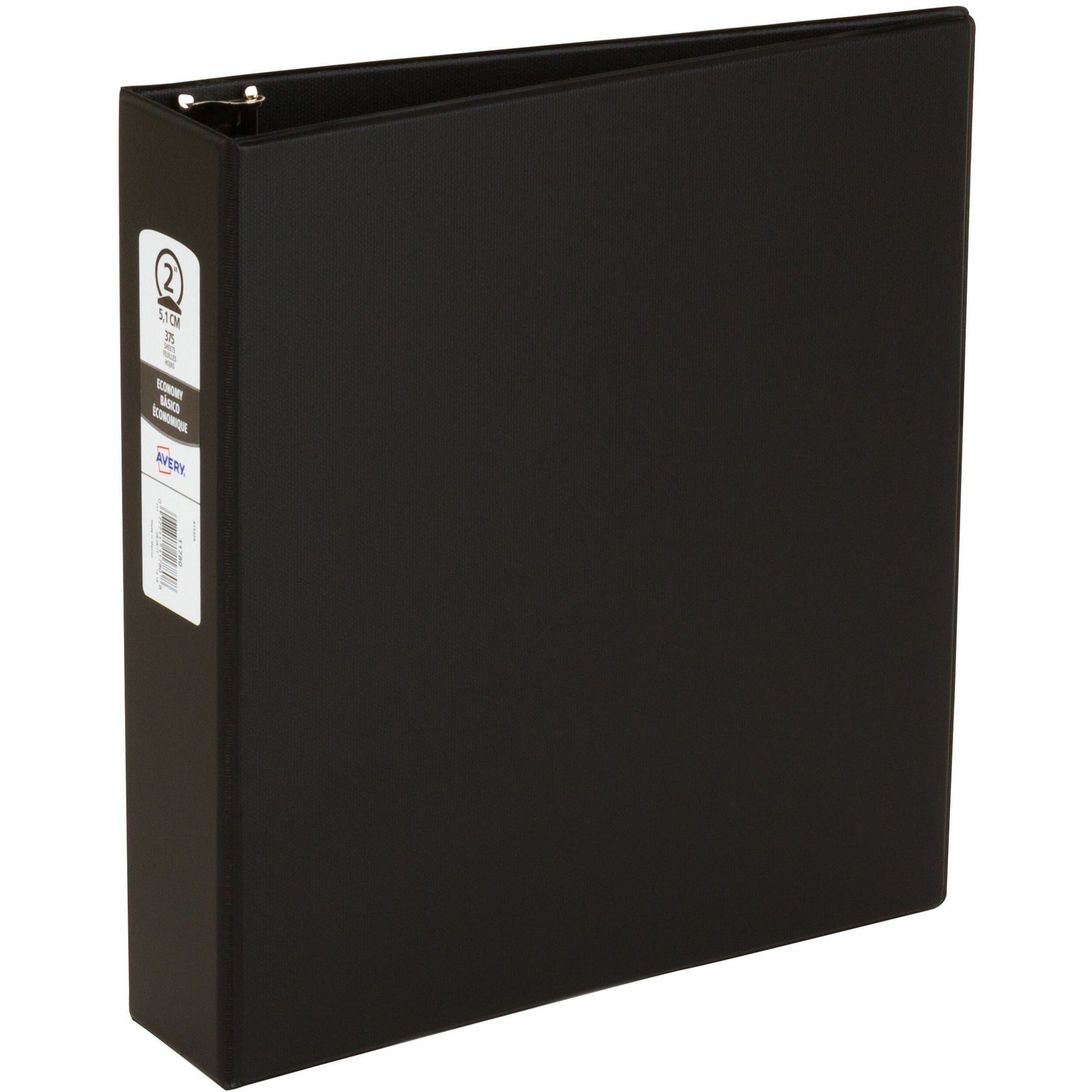 Avery Economy Binder, 2" Capacity, Letter Size, 375 Sheet, 3 Round Rings, 2 Internal Pockets, Polypropylene, Black/Pacific Blue, Recycled, PVC-free, 12/Carton