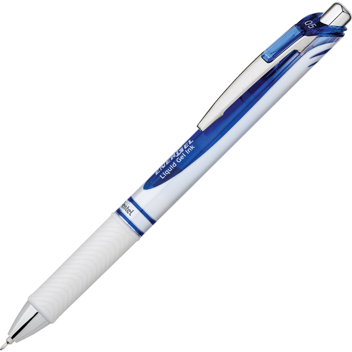 Pentel EnerGel Pearl Liquid Gel Pen - 0.5 mm Fine Needle Pen Point - Refillable - Retractable - Blue Ink - Gel-based - Pearl White Stainless Steel Barrel - 1 Each