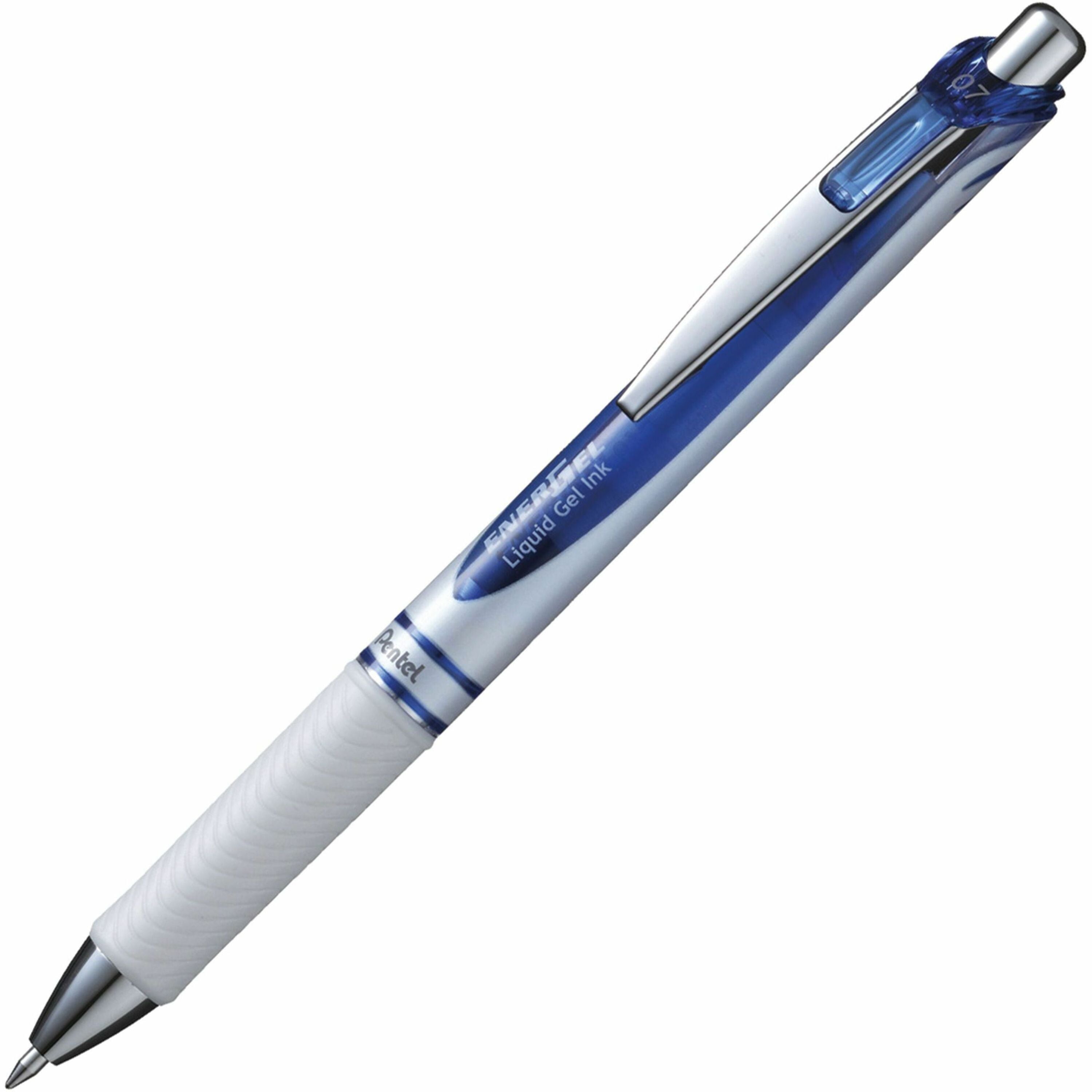 0.7 mm Medium Pen Point - Refillable - Retractable - Blue Ink - Gel-based - Pearl White Barrel - Stainless Steel Tip - 1 Each