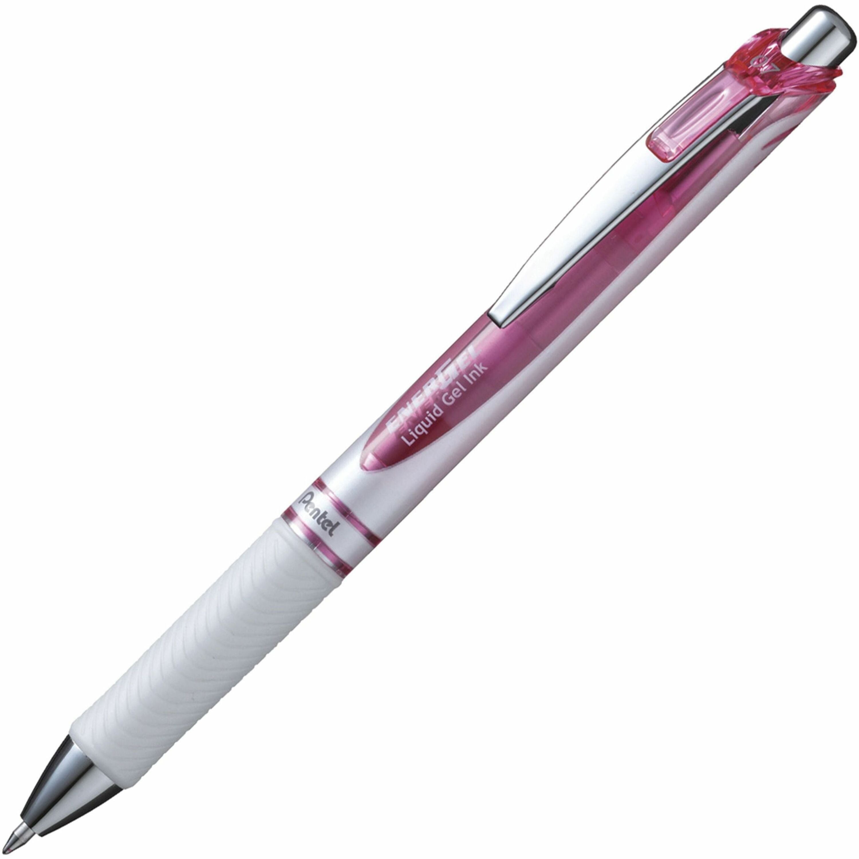 0.7 mm Medium Needle Pen Point - Refillable - Retractable - Pink Ink - Pearl White Barrel - Stainless Steel Tip - 1 Each