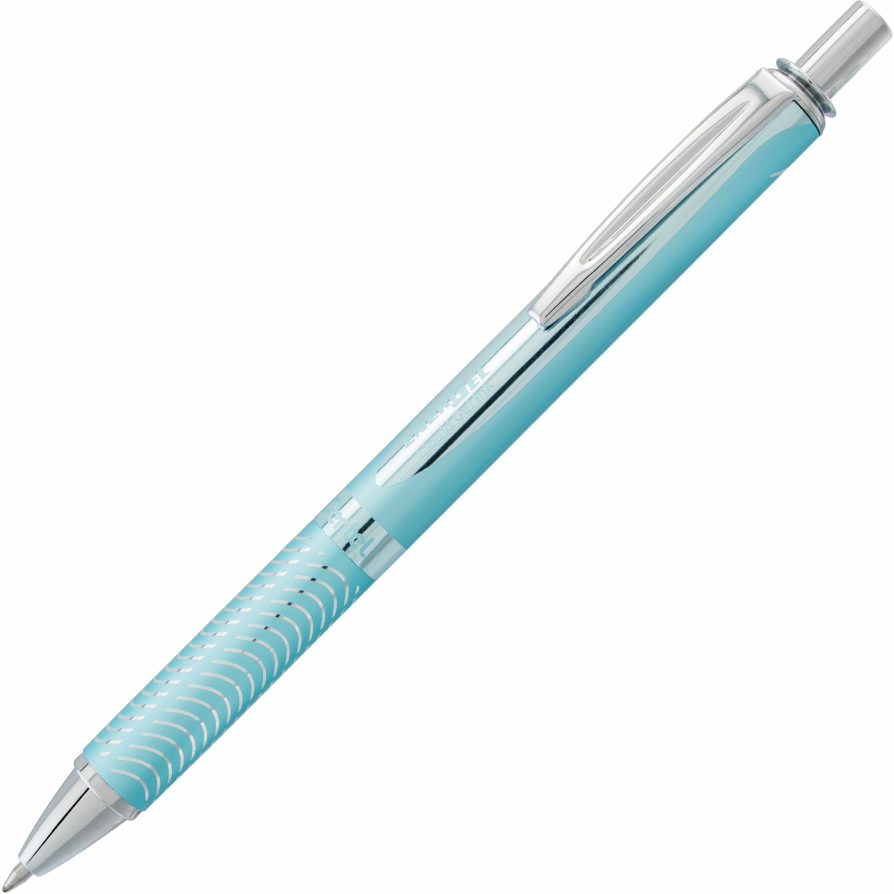 Pentel EnerGel Alloy Rollerball Pen - 0.7 mm Medium Pen Point - Refillable - Retractable - Black Ink - Gel-based - Aqua Marine Aluminum Alloy Barrel - Stainless Steel Tip - 1 Each