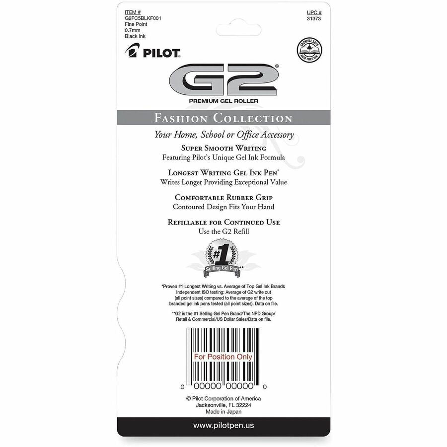 0.7 mm Fine Pen Point - Refillable - Retractable - Black Ink - Gel-based - Silver, Pink, Blue, Orange, Green Barrel - 5 / Pack