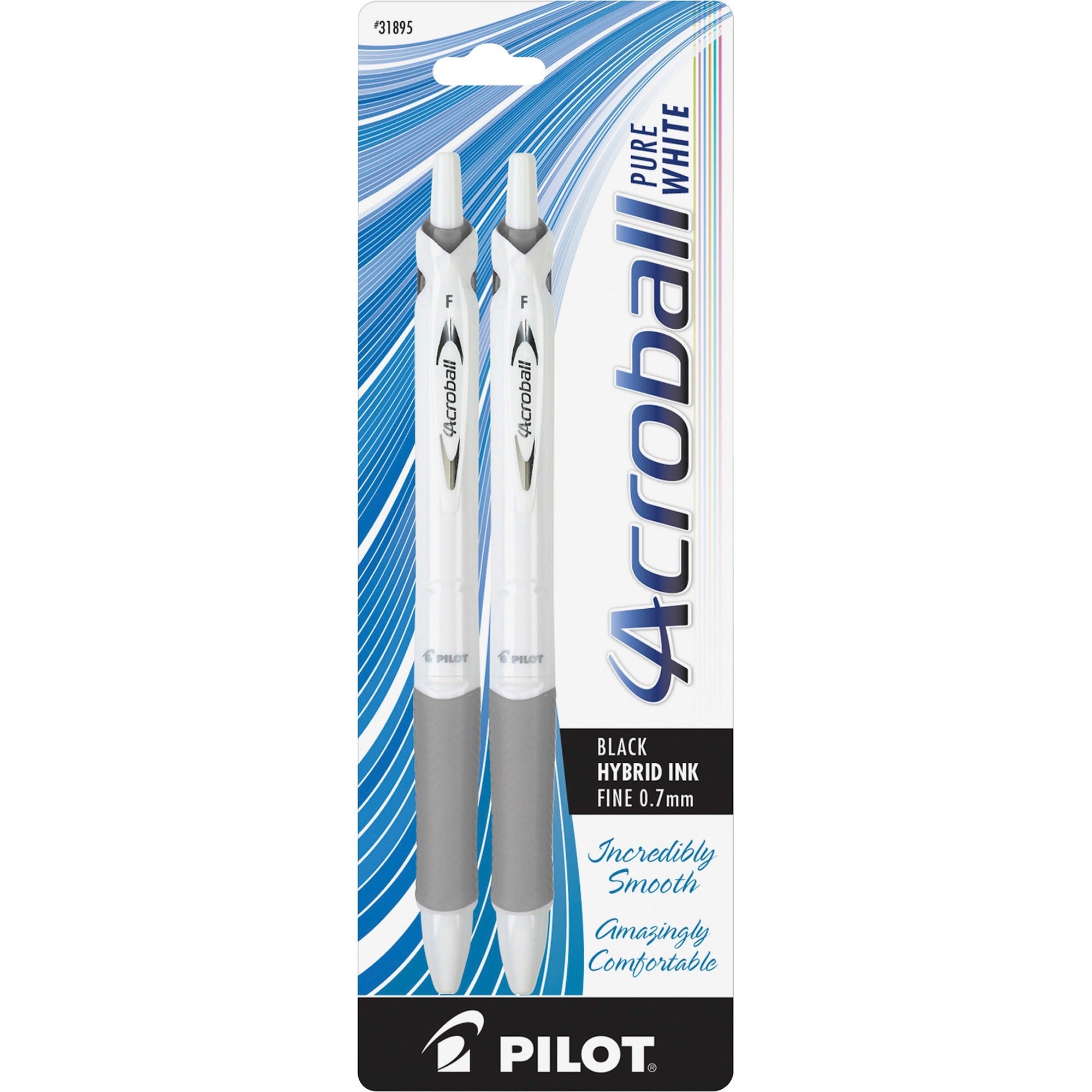 Pilot .7mm Retractable Pens - 0.7 mm Fine Pen Point - Refillable - Retractable - Black Ink - Advanced Ink - White Barrel - 2 / Pack