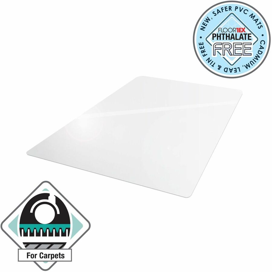 Carpeted Floor, Home, Office, Carpet, Chair - 48" Length x 36" Width x 0.090" Depth x 0.090" Thickness - Rectangular - Polyvinyl Chloride (PVC), Vinyl - Clear - 1 Each - TAA Compliant