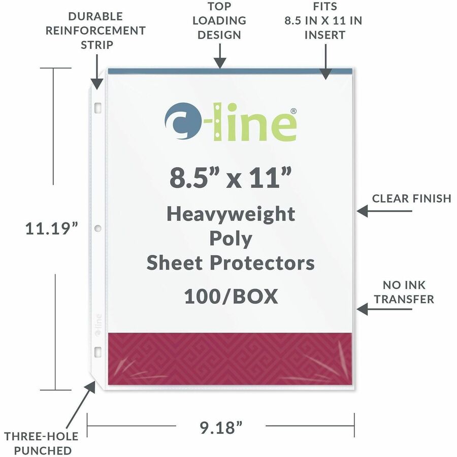 C-Line Poly Top-loading Sheet Protectors - For Letter 8 1/2" x 11" Sheet - Clear - Polypropylene - 100 / Box