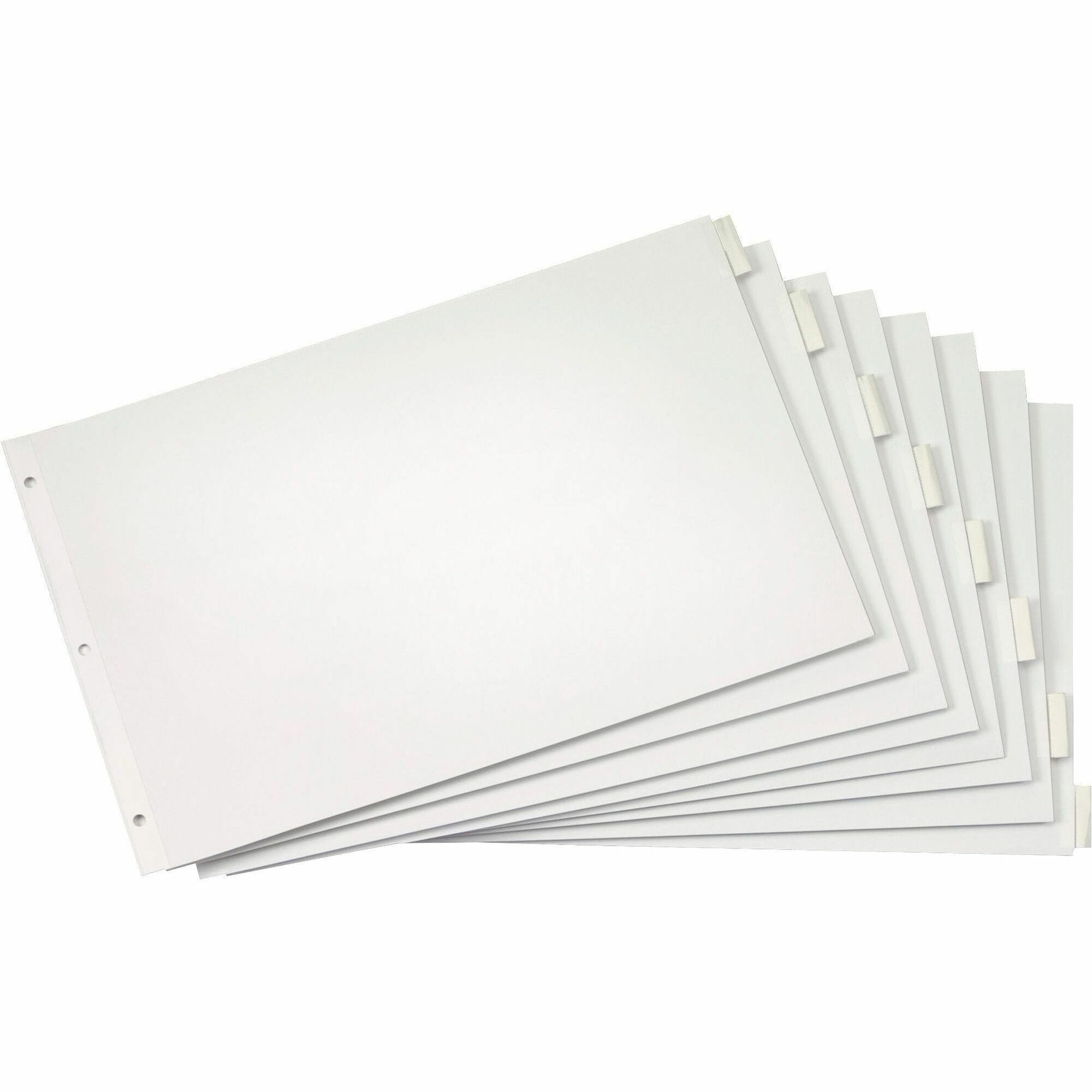 8 x Divider(s) - Blank Tab(s) - 8 Tab(s)/Set - 17.5" Divider Width x 11.50" Divider Length - Tabloid - 11" Width x 17" Length - White Paper Divider - Clear Tab(s) - Insertable, Reinforced Hole - 1 Set