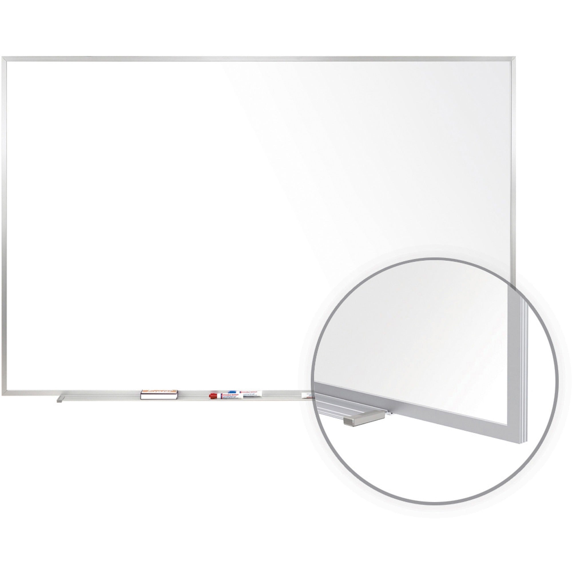 48.5" (4 ft) Width x 36.4" (3 ft) Height - White Porcelain Surface - Aluminum Frame - Magnetic - Stain Resistant, Scratch Resistant, Dent Resistant, Marker Tray - 1 Each