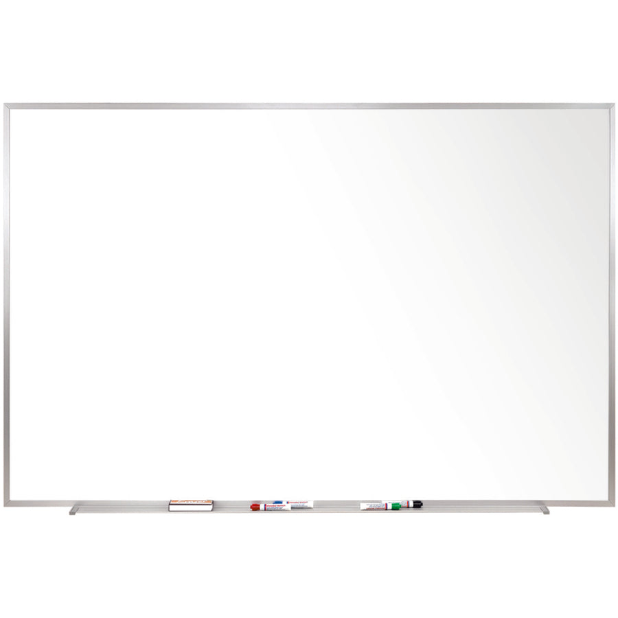 48.5" (4 ft) Width x 36.4" (3 ft) Height - White Porcelain Surface - Aluminum Frame - Magnetic - Stain Resistant, Scratch Resistant, Dent Resistant, Marker Tray - 1 Each