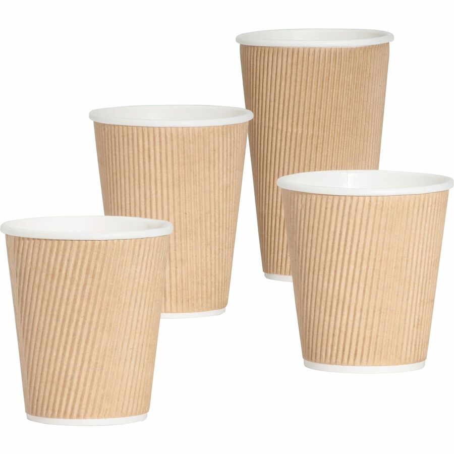 Genuine Joe 10 oz Rippled Hot Cups - 10 fl oz - Brown - Beverage, Hot Drink - 25 / Pack