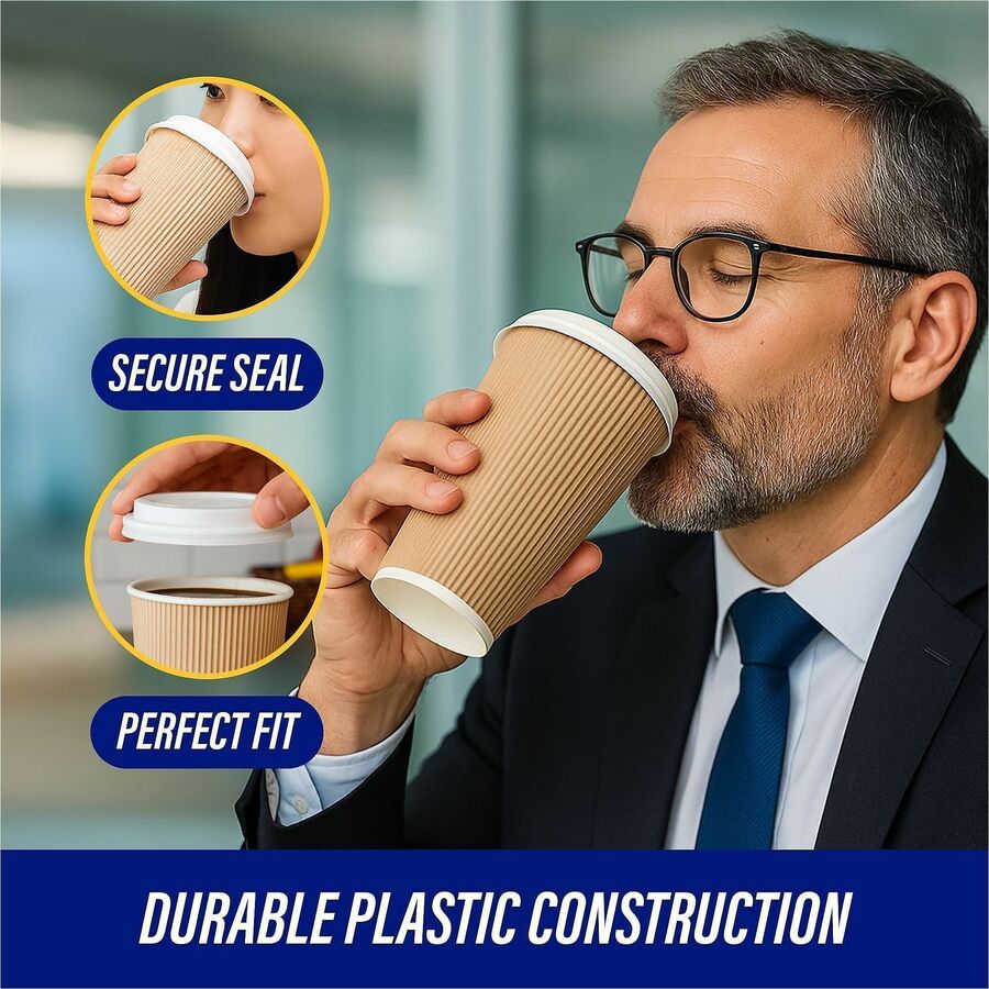 Genuine Joe Hot Cup Protective Lids - Polystyrene - White - 50 / Pack