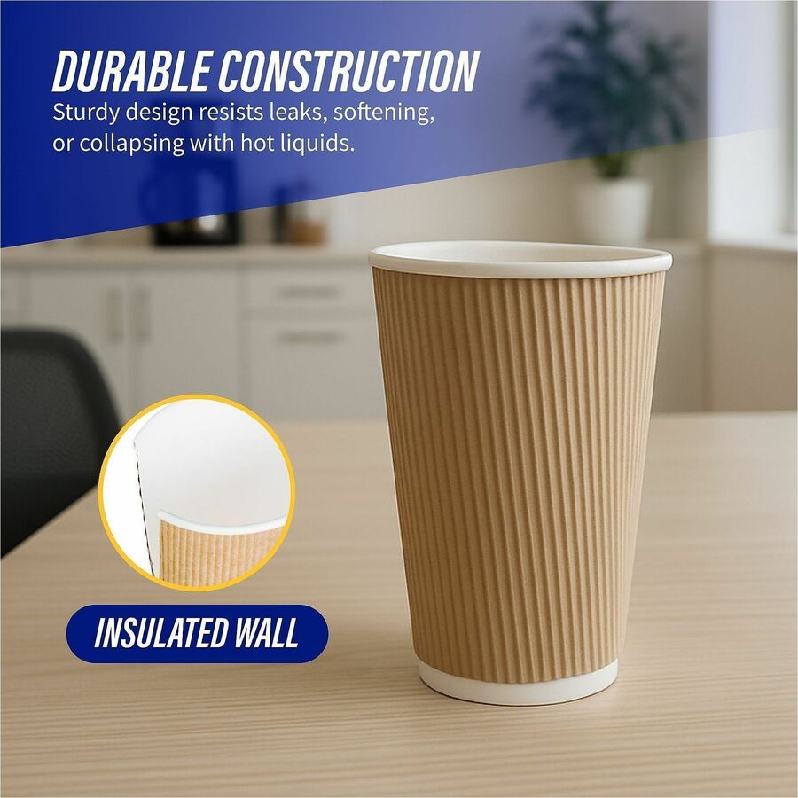 Genuine Joe 16 oz Rippled Hot Cups - 16 fl oz - Brown - Hot Drink, Beverage - 25/Pack - 4 / Carton