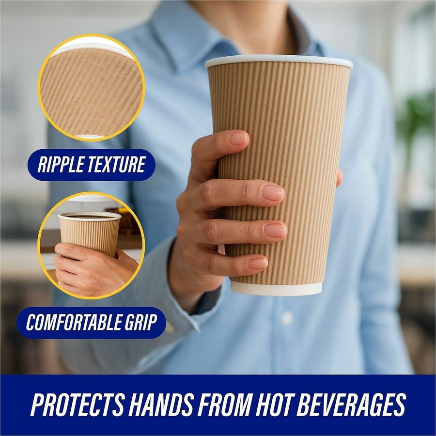 Genuine Joe 16 oz Rippled Hot Cups - 16 fl oz - Brown - Hot Drink, Beverage - 25/Pack - 4 / Carton