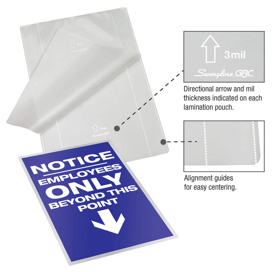 GBC Fusion EZUse Laminating Pouches - Sheet Size Supported: Letter - Laminating Pouch/Sheet Size: 8.50" Width x 11" Length x 7 mil Thickness - Glossy - for Document - UV Resistant, Fade Resistant - Clear - 100 / Box