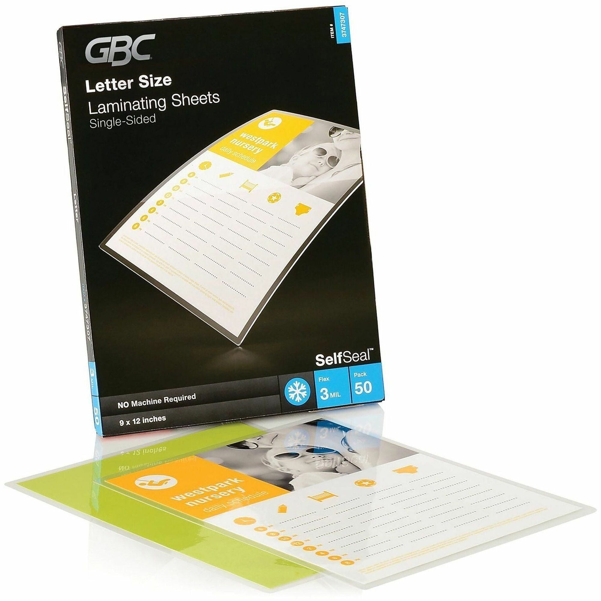 Sheet Size Supported: Letter 8.50" Width x 11" Length - Laminating Pouch/Sheet Size: 9" Width x 12" Length x 3 mil Thickness - Glossy - for Document, Photo - Self-adhesive, Easy Peel, Flexible, Wear Resistant, Tear Resistant - Clear - 1 Pack
