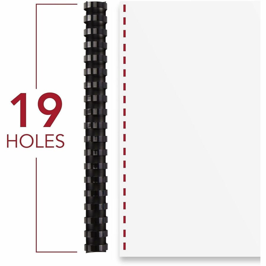 GBC CombBind Binding Spines - 0.75" Maximum Capacity - 160 x Sheet Capacity - For Letter 8 1/2" x 11" Sheet - 19 x Rings - Black - Plastic - 100 / Box