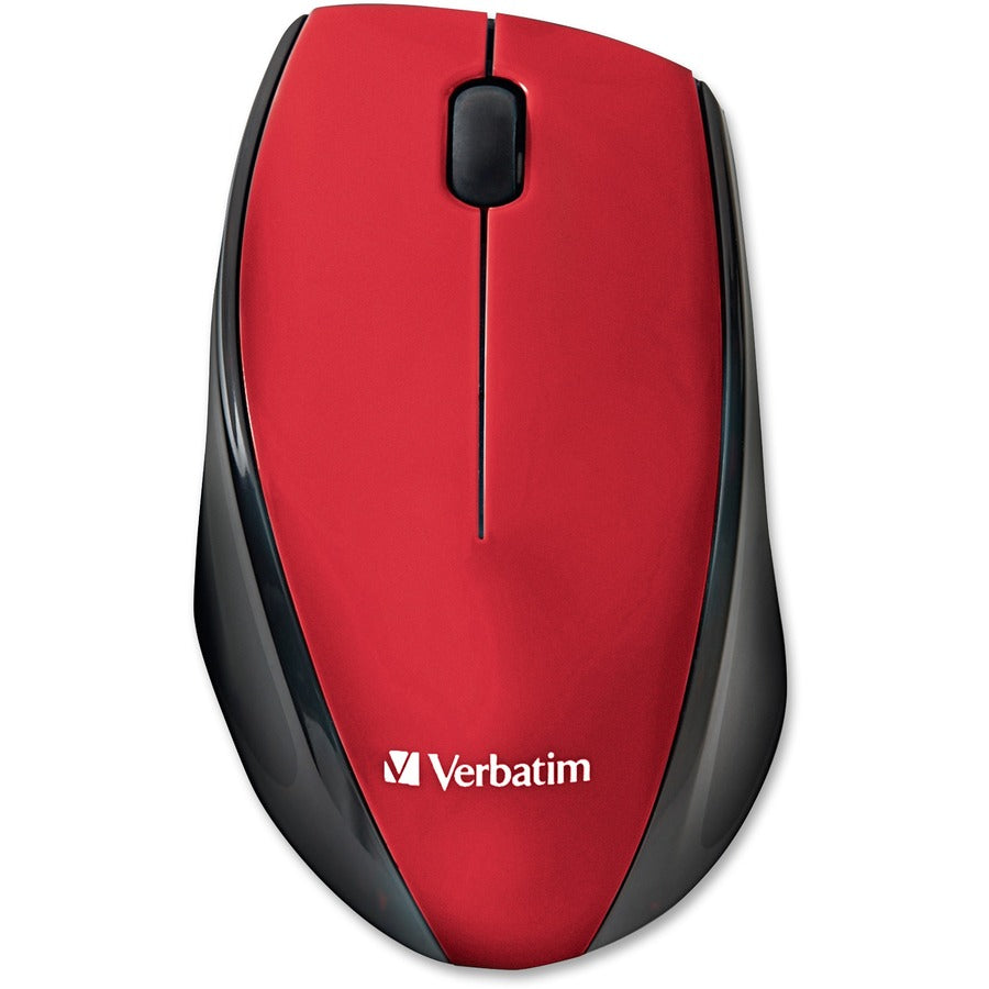 Verbatim Wireless Multi-trac LED Optical Mouse - Blue Optical - Wireless - Radio Frequency - 2.40 GHz - Red - USB 2.0 - Scroll Wheel - 3 Button(s) - 1 x AA Battery Supported - 1 Each