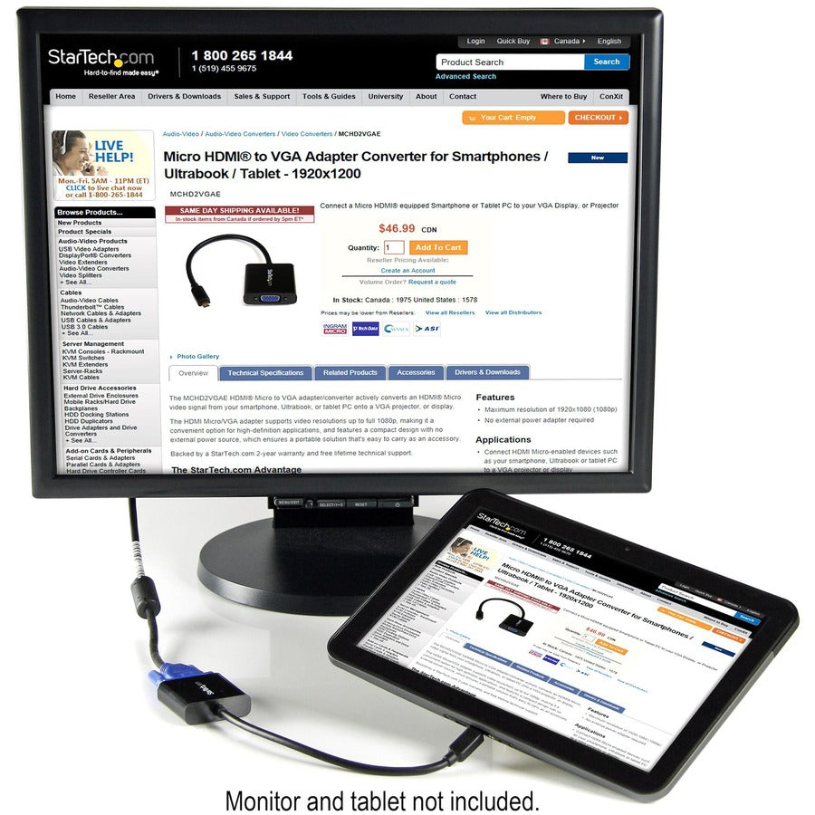 StarTech.com HDMI/VGA Video Cable - 1 x 19-pin Micro HDMI Type D Digital Audio/Video - Male - 1 x 15-pin HD-15 - Female - Black - 1 Each