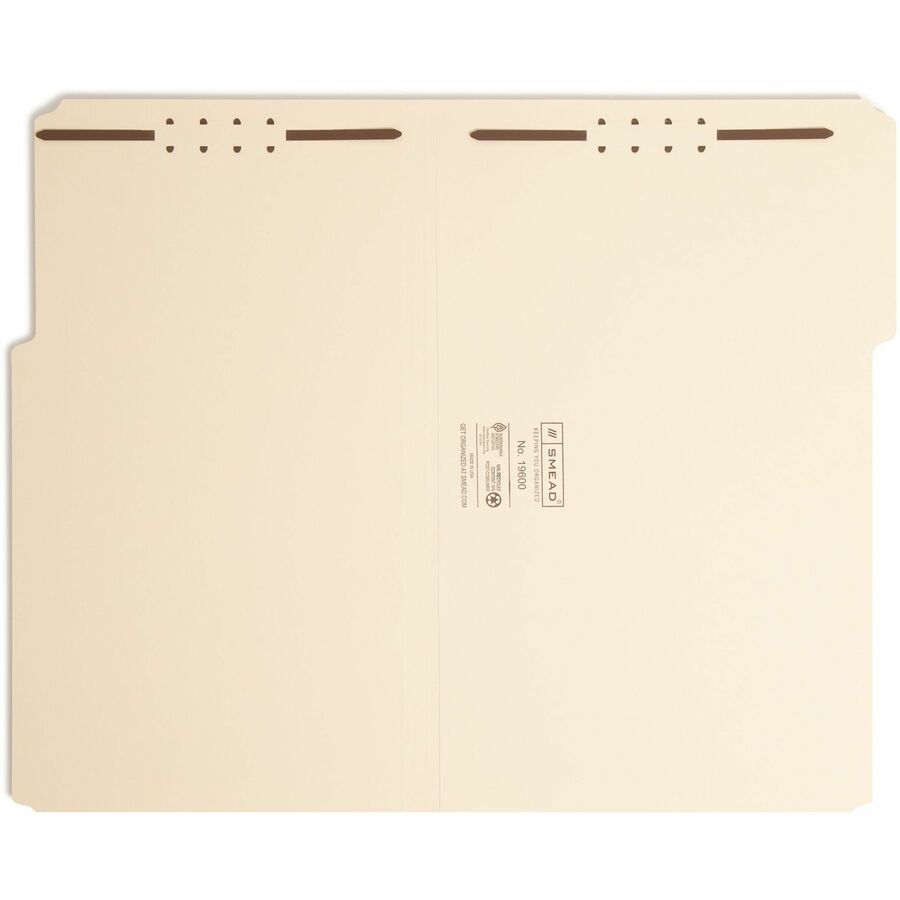Smead 1/3 Tab Cut Legal Recycled Fastener Folder - 8 1/2" x 14" - 2 x 2K Fastener(s) - Top Tab Location - Assorted Tab Position - 18 pt. - 1 Plys - Manila - 10% Paper Recycled - 50 / Box