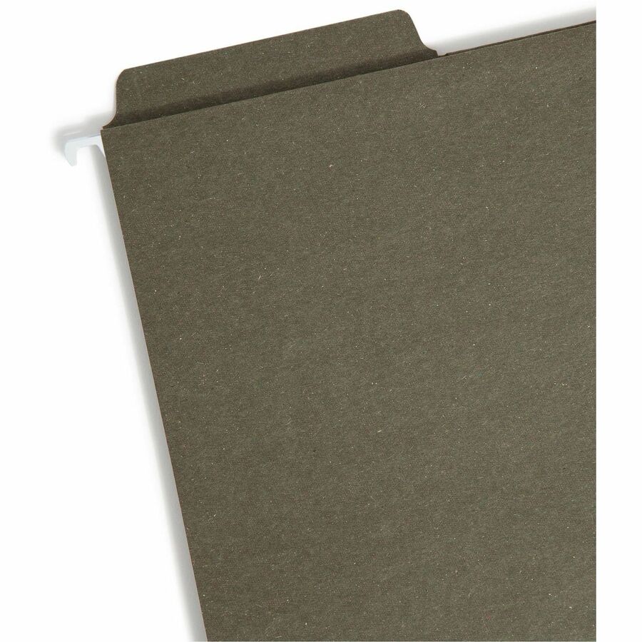 Smead FasTab 1/3 Tab Cut Letter Recycled Hanging Folder - 8 1/2" x 11" - Top Tab Location - Assorted Tab Position - 11 pt. - Standard Green - Reinforced Tab - 100% Paper Recycled - 20 / Box