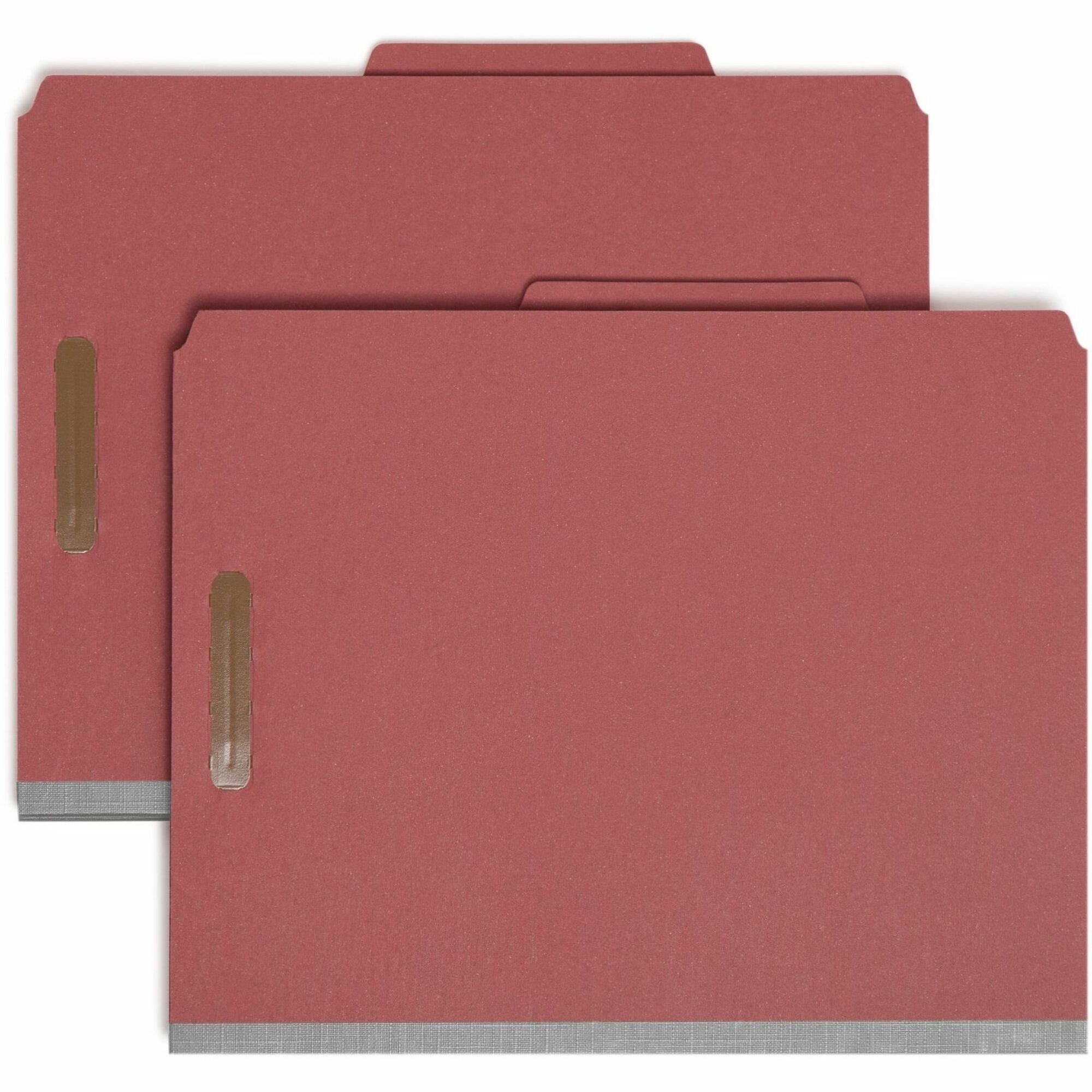 Smead 2/5 Tab Cut Letter Size Recycled Classification Folders, 3" Expansion, 3 Dividers, 2 Fasteners, Pressboard, Red, 100% Recycled, 10/Box
