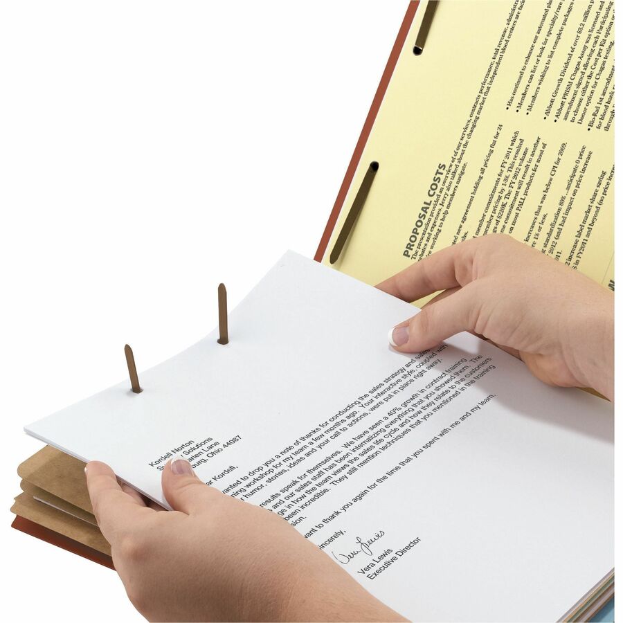 Smead 2/5 Tab Cut Letter Size Recycled Classification Folders, 3" Expansion, 3 Dividers, 2 Fasteners, Pressboard, Red, 100% Recycled, 10/Box