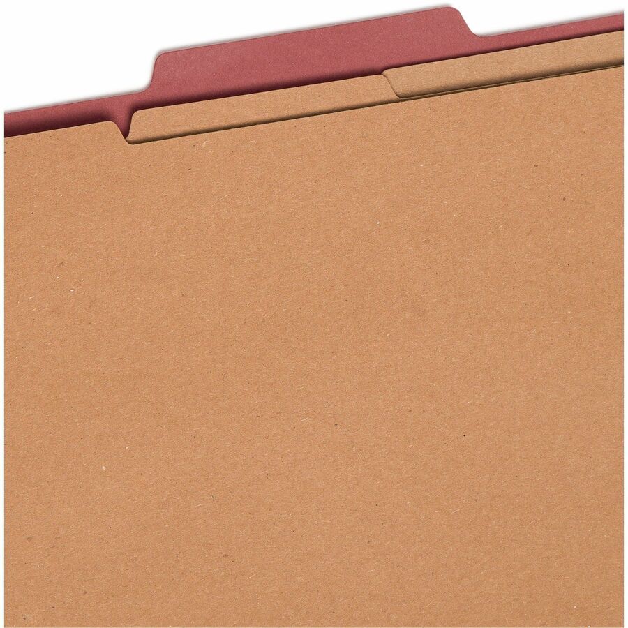 Smead 2/5 Tab Cut Letter Size Recycled Classification Folders, 3" Expansion, 3 Dividers, 2 Fasteners, Pressboard, Red, 100% Recycled, 10/Box
