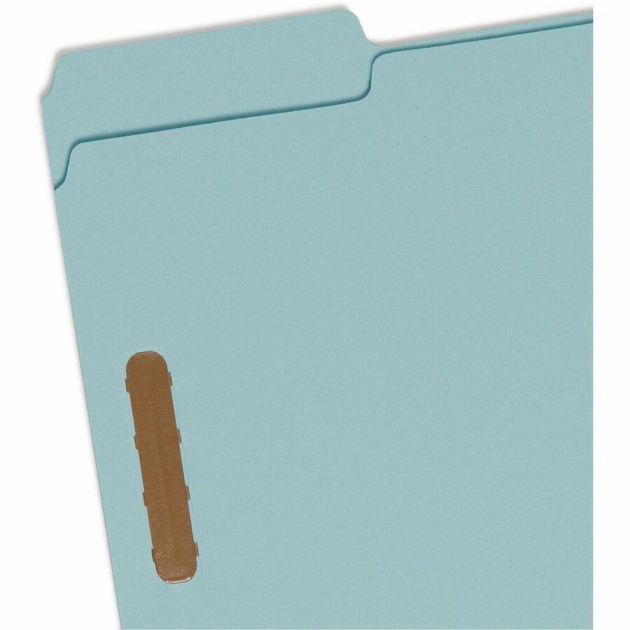 Smead 1/3 Tab Cut Letter Recycled Fastener Folder - 8 1/2" x 11" - 125 Sheets Capacity - 1" Expansion - 2 x 2K Fastener(s) - Assorted Tab Position - 1 Plys - Pressboard - Blue - 100% Recycled - 25 / Box