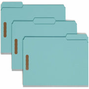 Smead 1/3 Tab Cut Letter Recycled Fastener Folder - 8 1/2" x 11" - 2" Expansion - 2 x 2K Fastener(s) - Assorted Tab Position - 1 Plys - Pressboard - Blue - 100% Recycled - 25 / Box