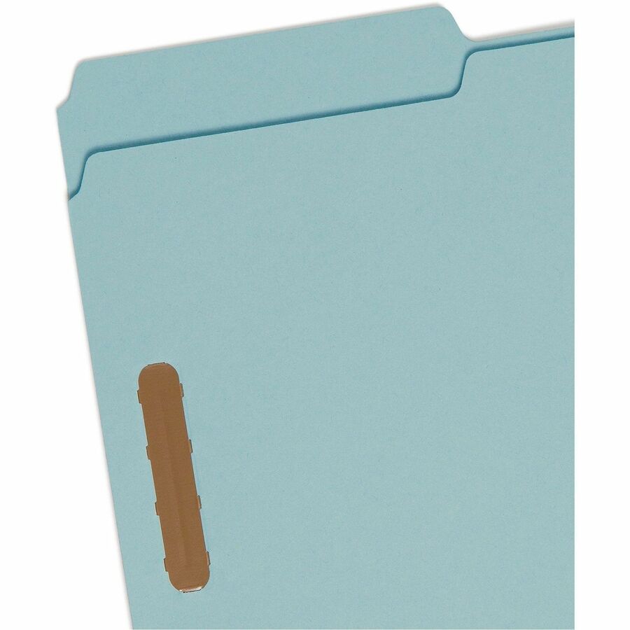 Smead 1/3 Tab Cut Legal Recycled Fastener Folder - 9 1/2" x 14 5/8" - 1" Expansion - 2 x 2K Fastener(s) - Folder - Assorted Tab Position - 1 Plys - Pressboard - Blue - 100% Recycled - 25 / Box