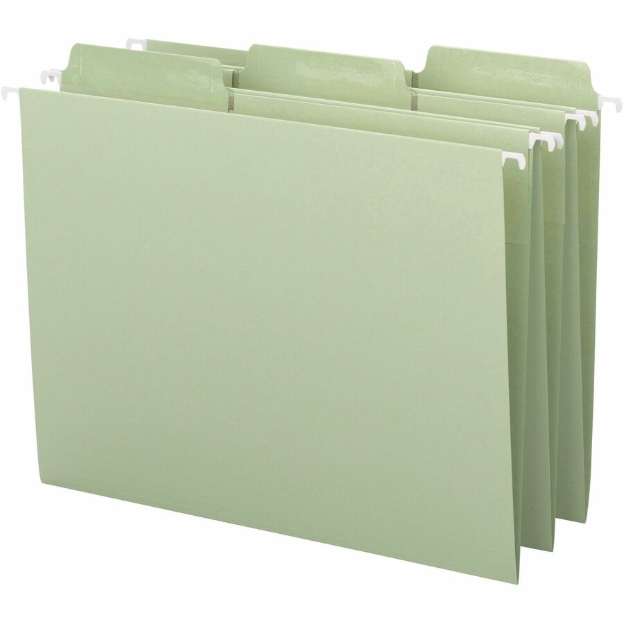 Smead FasTab 1/3 Tab Cut Letter Recycled Hanging Folder - 8 1/2" x 11" - Top Tab Location - Assorted Tab Position - 2 Plys - Moss - 10% Recycled - 20 / Box