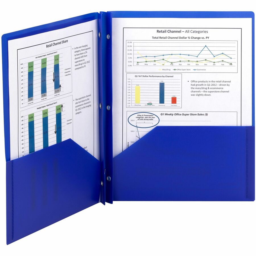Smead Letter Pocket Folder - 8 1/2" x 11" - 50 Sheets Capacity - 2 Pocket(s) - Polypropylene - Blue - 25 / Box
