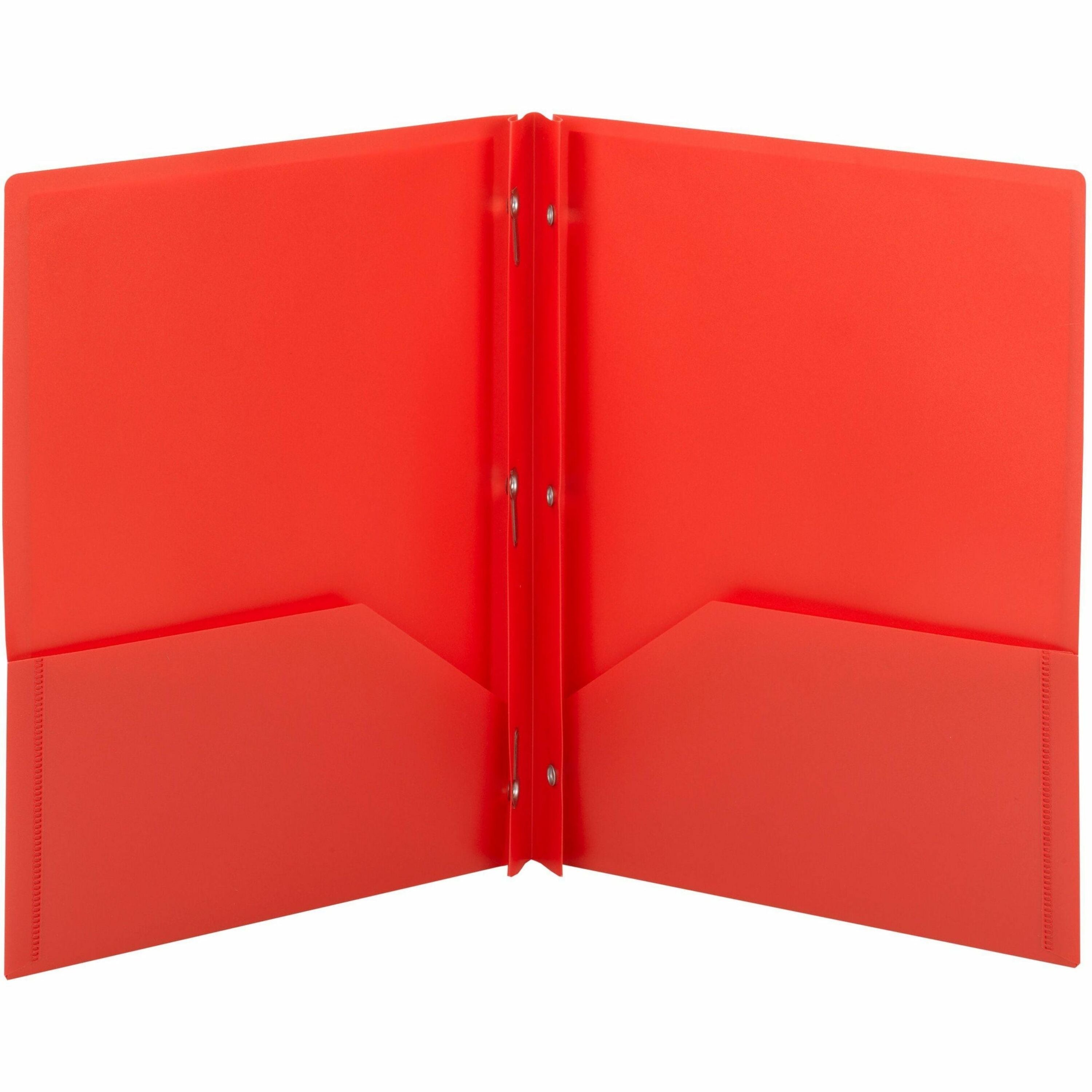 Smead Letter Pocket Folder - 8 1/2" x 11" - 80 Sheets Capacity - Double Tang Fastener(s) - 2 Pocket(s) - Polypropylene - Red - 25/Box - 25 / Box