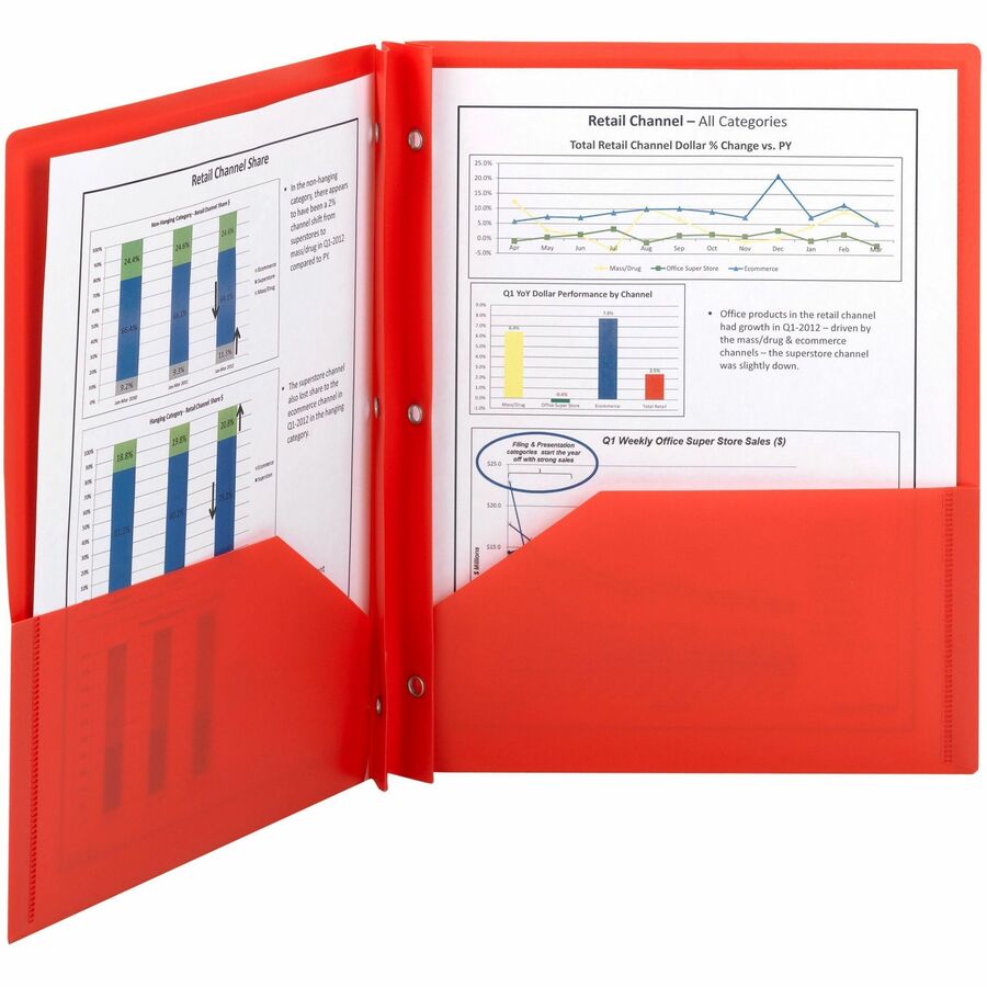 Smead Letter Pocket Folder - 8 1/2" x 11" - 80 Sheets Capacity - Double Tang Fastener(s) - 2 Pocket(s) - Polypropylene - Red - 25/Box - 25 / Box