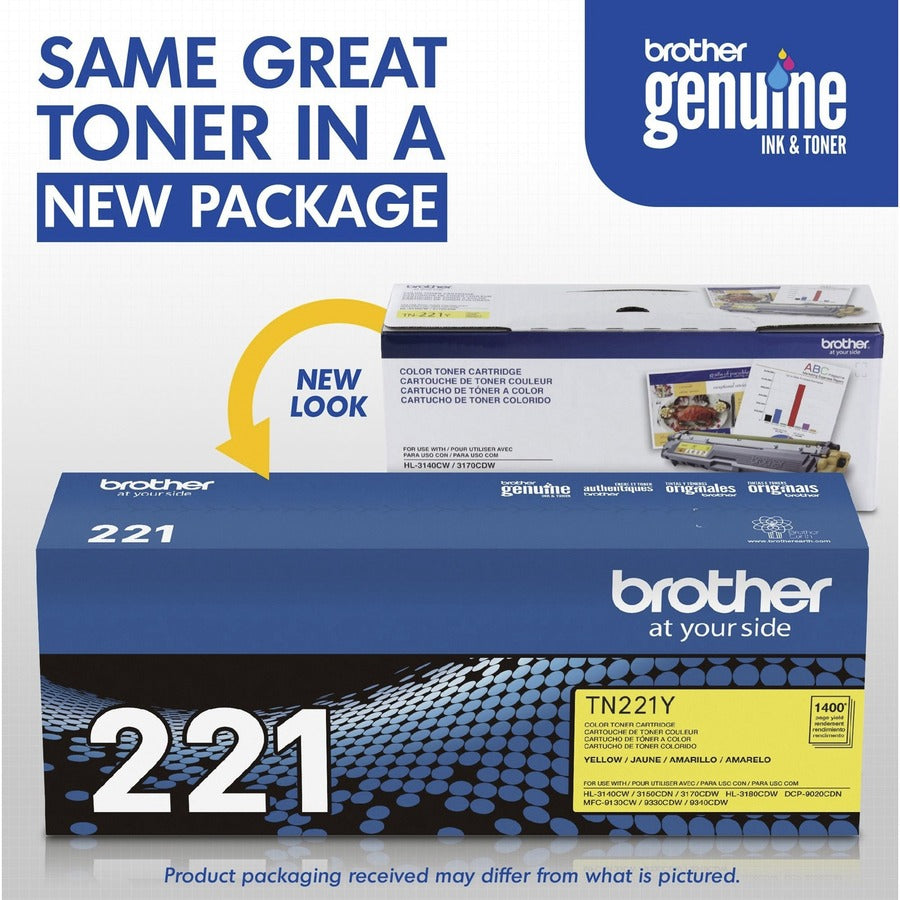 Brother TN221Y Original Standard Yield Laser Toner Cartridge - Yellow - 1 Each