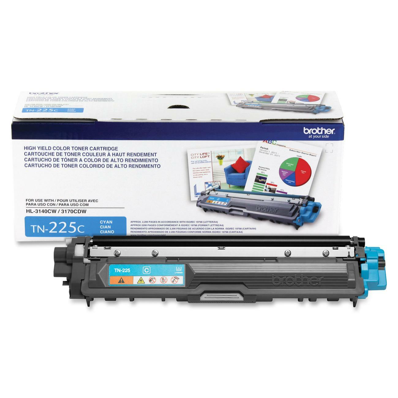Brother TN225C Original High Yield Laser Toner Cartridge - Cyan - 1 Each